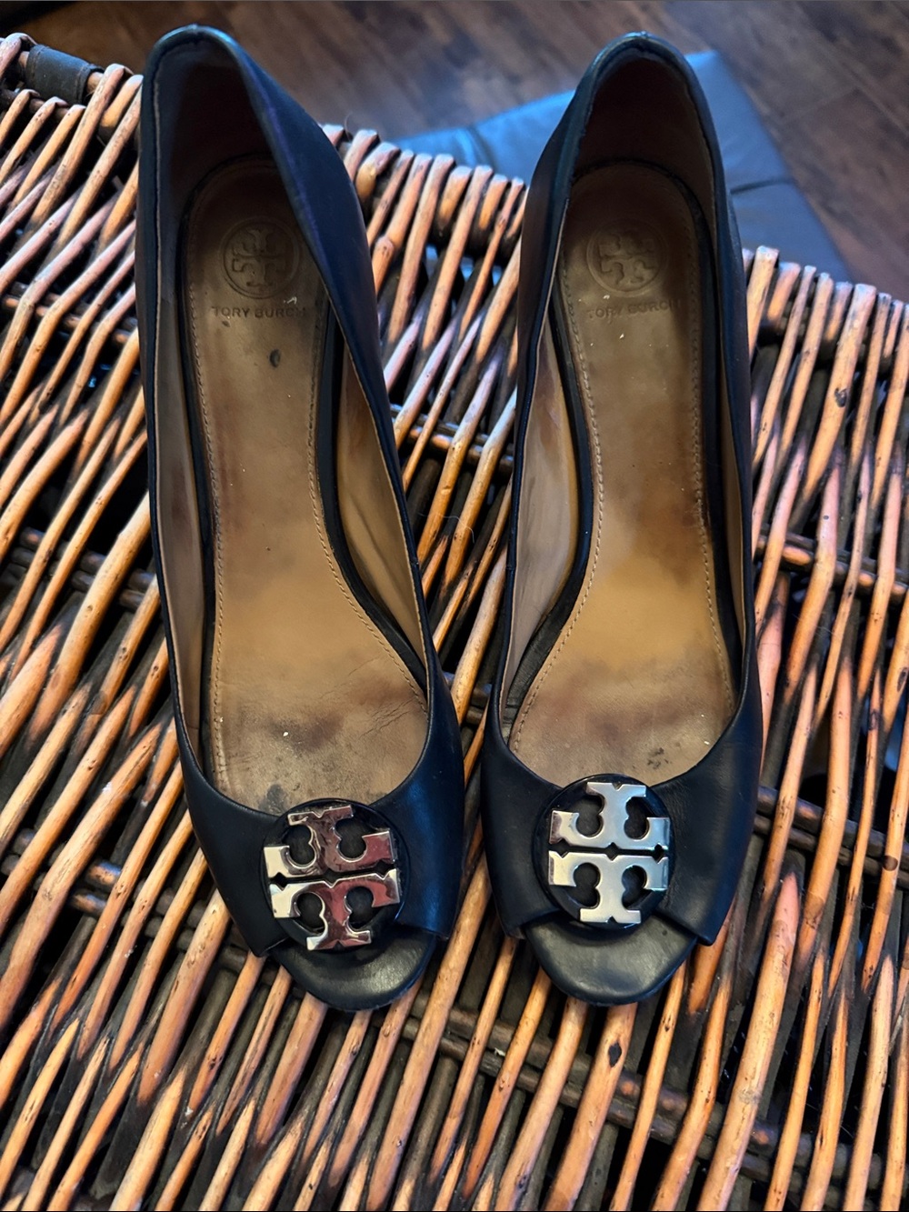 Tory Burch Black Logo Ballet Wedges